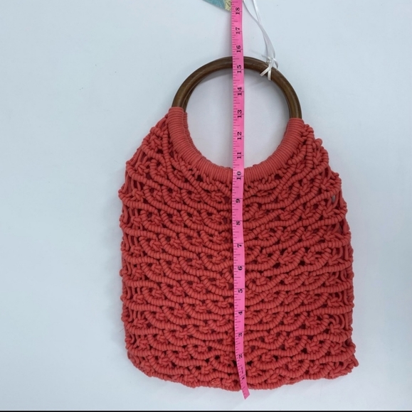 NEW《 Sigrid Olsen 》Pink Coral Macrame Wood Boho Crossbody Bag Beach Vacation - Picture 11 of 14